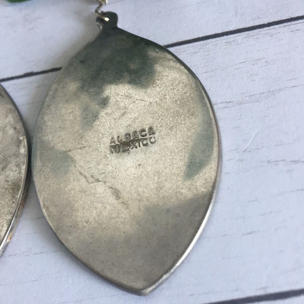 Vintage Alpaca Mexican Silver Inlay French Wire Earrings (Estate Find) - Picture 9 of 12